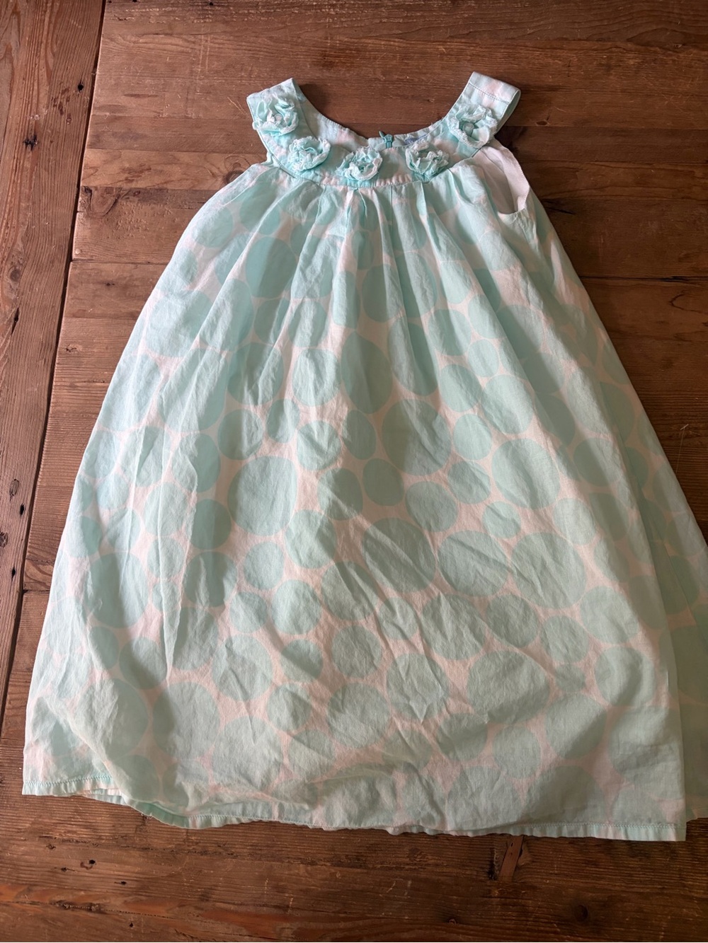 Girls' Mint Polka Dot Floral Neck Dress